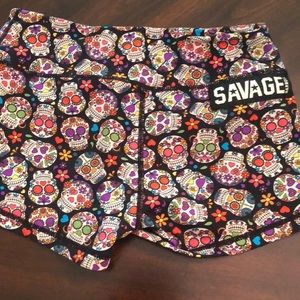 Savage barbell skull booty shorts